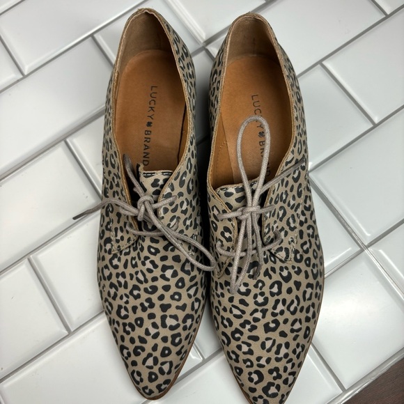 Lucky Brand Womens Erreka Lace-Up Leather Oxford Titanium Romo Leopard Size 8M - Picture 5 of 12
